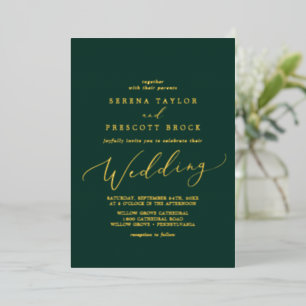 Delicate Gold Foil Calligraphy Emerald Wedding