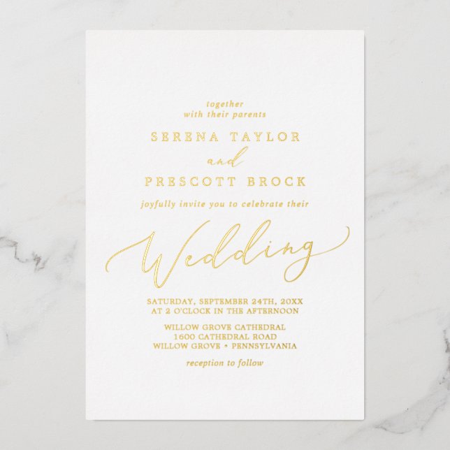 Delicate Gold Foil Calligraphy Wedding (Front)