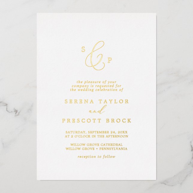 Delicate Gold Foil Formal Monogram Wedding  (Front)