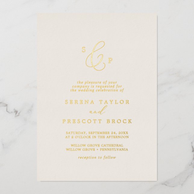 Delicate Gold Foil | Ivory Formal Monogram Wedding (Front)