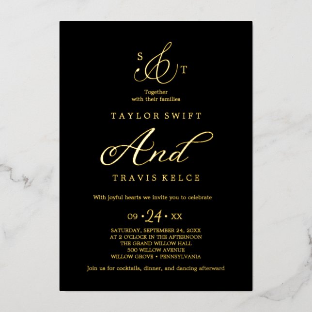 Delicate Gold Foil | Ivory Formal Monogram Wedding (Front)