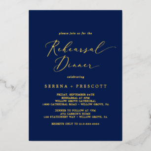 Delicate Gold Foil   Navy Blue Rehearsal Dinner