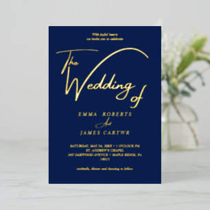 Delicate Gold Foil   Navy Blue "The Wedding Of" 