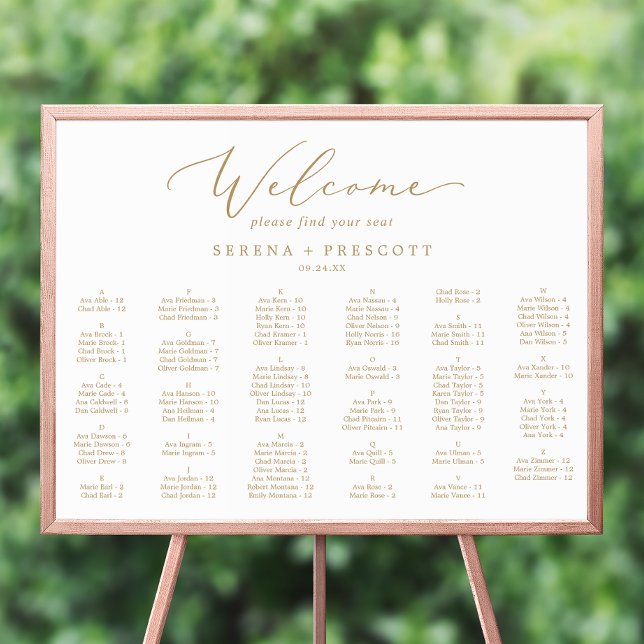 Delicate Gold Horizontal Alphabetical Seating Poster (Creator Uploaded)