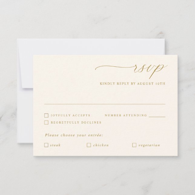 Delicate Gold Ivory Calligraphy Wedding Meal RSVP Card (Front)