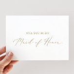 Delicate Gold Maid of Honour Proposal Card<br><div class="desc">This delicate gold maid of honour proposal card is perfect for a modern wedding. The romantic minimalist design features lovely and elegant champagne golden yellow typography on a white background with a clean and simple look. Customize the card with the name of the bride and the maid of honour. Personalize...</div>