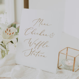 Delicate Gold Mini Chicken and Waffle Station Pedestal Sign