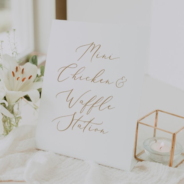 Delicate Gold Mini Chicken and Waffle Station Pedestal Sign (Delicate Gold Mini Chicken and Waffle Station Pedestal Sign)