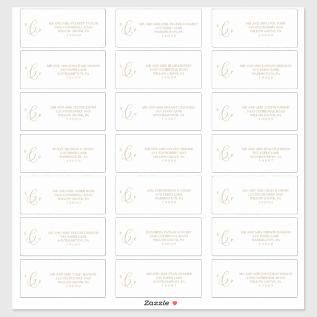Delicate Gold Monogram Guest Address Labels (Sheet)