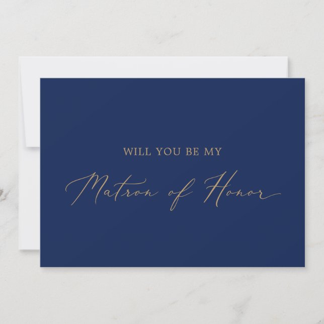 Delicate Gold Navy Matron of Honour Proposal Card (Front)