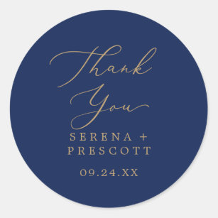 Delicate Gold Navy Thank You Wedding Favour Sticke Classic Round Sticker