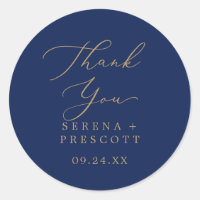 Delicate Gold Navy Thank You Wedding Favour Sticke