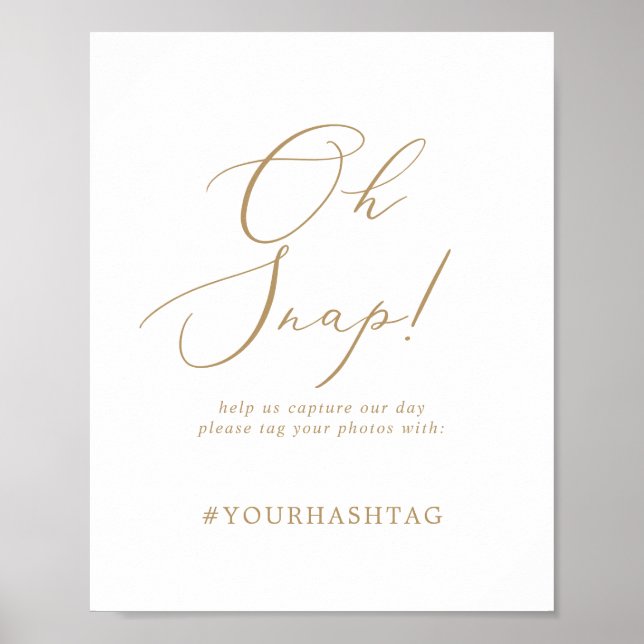 Delicate Gold Oh Snap Wedding Hashtag Sign (Front)