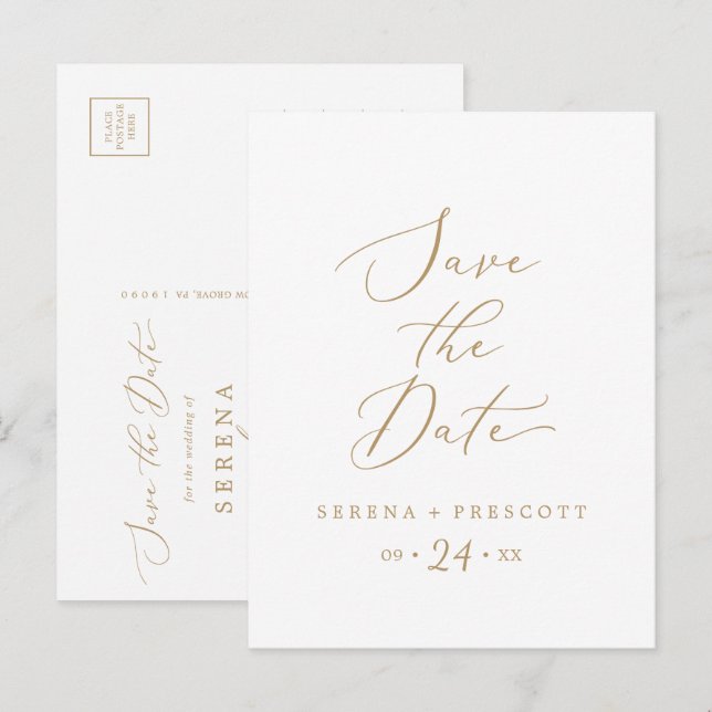 Delicate Gold Save the Date Announcement Postcard (Front/Back)