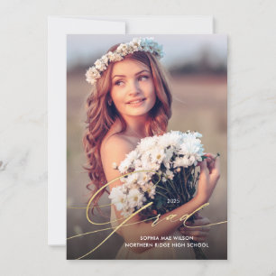 Delicate Gold Script 1-Photo Graduation Party Invitation