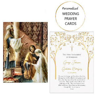 Delicate Gold Trees Catholic Wedding Prayer Card  