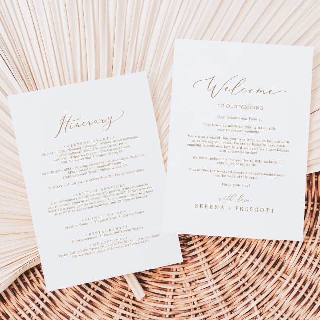 Delicate Gold Wedding Welcome Letter & Itinerary (Creator Uploaded)