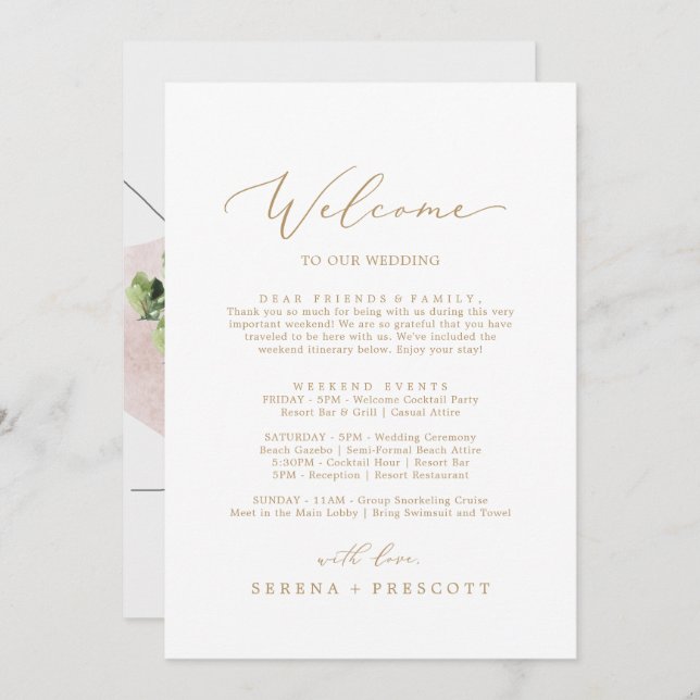 Delicate Gold Welcome Letter Itinerary & Map (Front/Back)