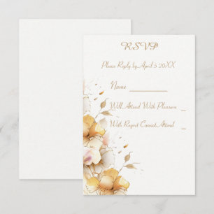 Delicate Golden Floral Wedding RSVP Card