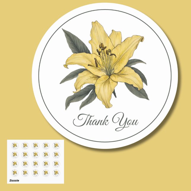 Delicate Golden Lily Thank You  Classic Round Sticker (Creator Uploaded)