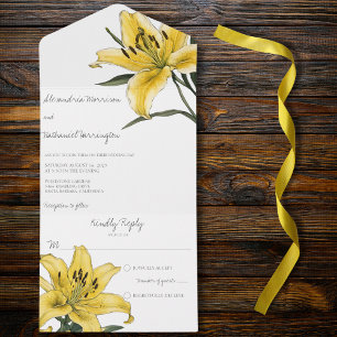Delicate Golden Yellow Lily All In One Invitation
