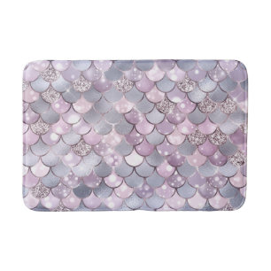 Delicate Gray and Pink Mermaid Scales Glitter Bath Mat