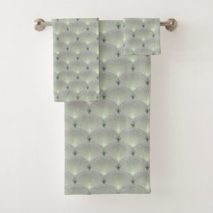 Delicate green and grey, art deco. bath towel set