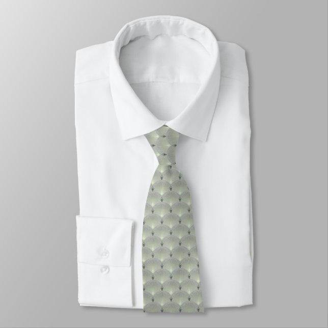 Delicate green and grey, art deco. tie (Tied)