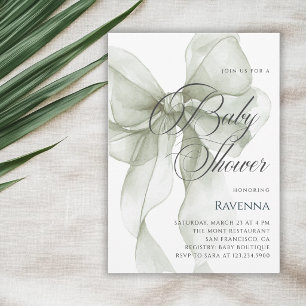 Delicate Green Bow Simple Template Baby Shower