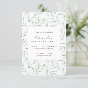 Delicate green foliage birthday invitation