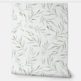 Delicate green foliage grey green wallpaper