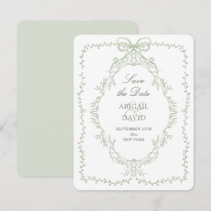 Delicate Green Frame Bow Save The Date Card