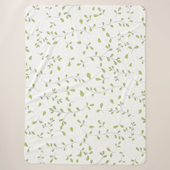 Delicate Green Leaf Vine Seamless Pattern Sherpa Blanket (Front)