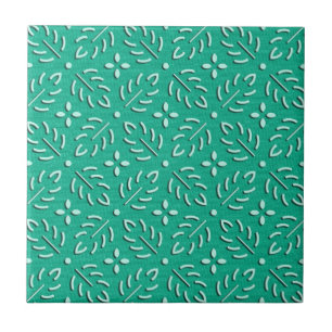Delicate green leaves japanese pattern tile