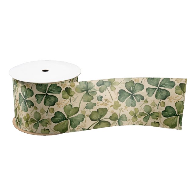 Delicate Green Shamrocks Seamless Satin Ribbon (Spool)