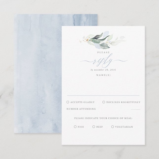 Delicate Greenery and Dusty Blue Wedding RSVP (Front/Back)