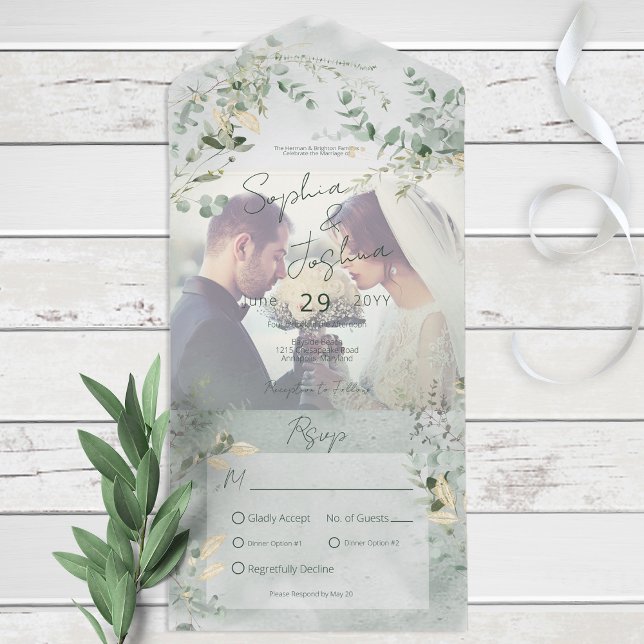 Delicate Greenery Modern Photo Dinner All In One Invitation (Creator Uploaded)