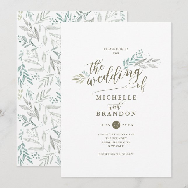 Delicate Greenery Script | Wedding Invitation (Front/Back)