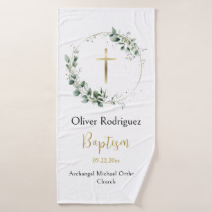 Delicate Greenery Wreath Orthodox Baptism Gift Bath Towel