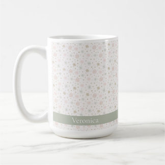 Delicate Grey Snowflake Pattern Christmas Name Coffee Mug