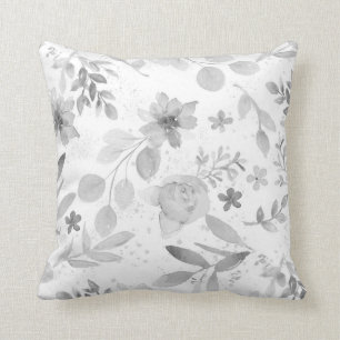 Delicate Grey Watercolor Floral Pillow