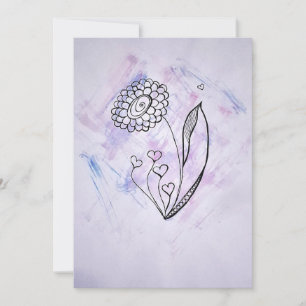 Delicate Hand-Drawn Flower with Hearts  Holiday Card