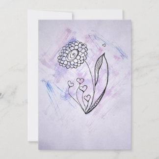 Delicate Hand-Drawn Flower with Hearts  Holiday Card