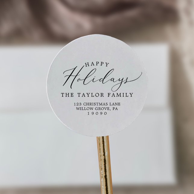 Delicate Happy Holidays Return Address Envelope Classic Round Sticker (Creator Uploaded)