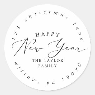 Delicate Happy New Year Circular Return Address Classic Round Sticker