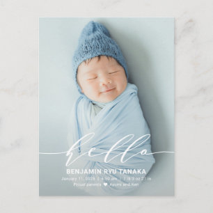 Delicate Hello Modern Birth Announcement Postcard