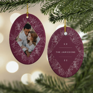 Delicate Holly Elegant Geometric Photo Ceramic Ornament