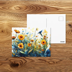 Delicate Hummingbird Garden Watercolor Postcard
