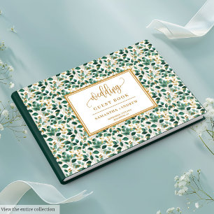 Delicate Hunter Green And Gold Wedding Guest Book