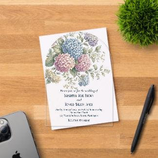 Delicate Hydrangea Flowers Wedding Acrylic Invitations